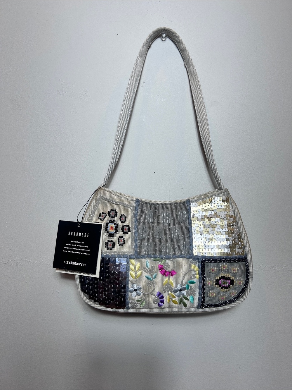 Liz Claiborne Silver Multi Beaded Patchwork Shoulder Bag - Picture 2 of 5